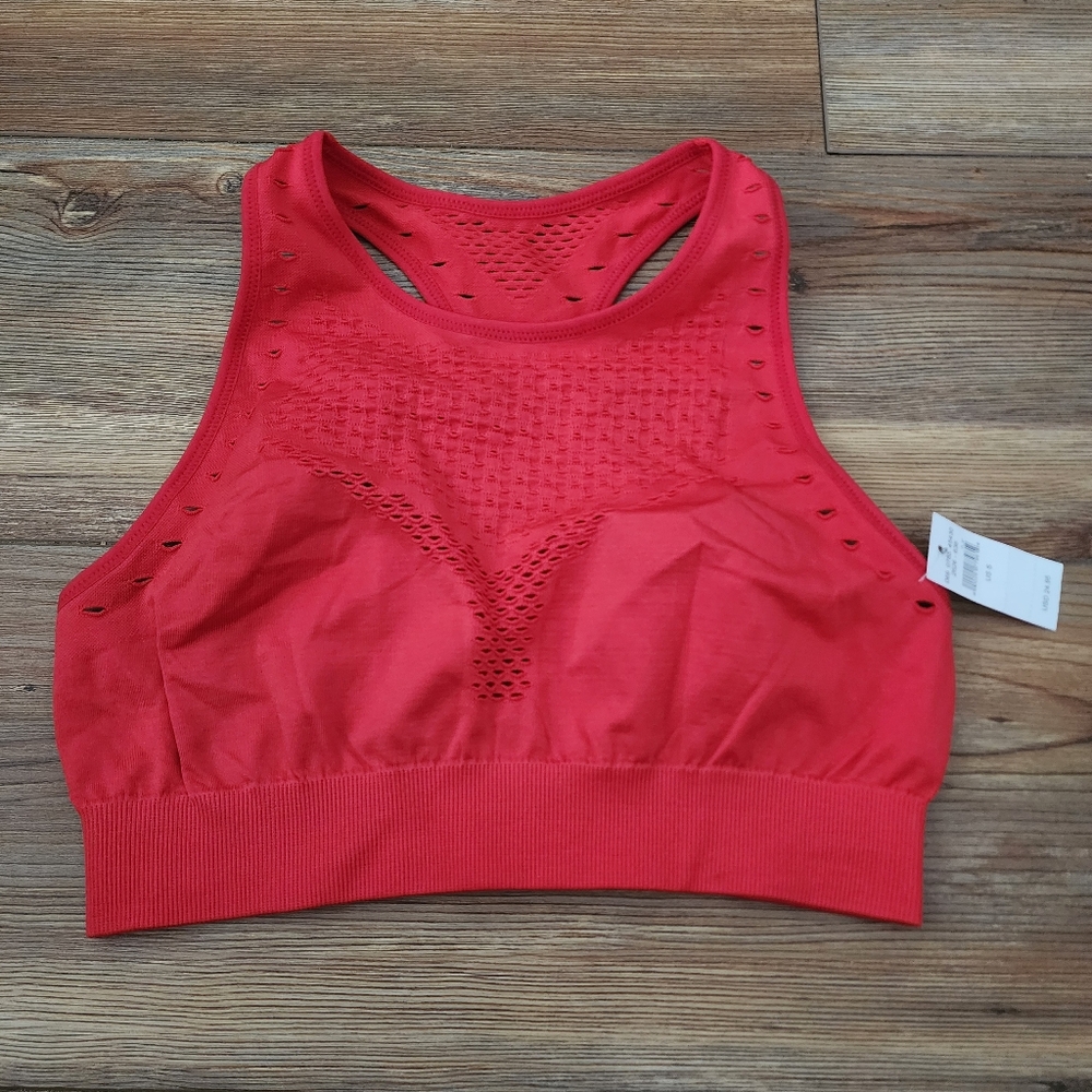 Aerie Seamless Sports Bra Womens S Red Nylon Mesh NEW